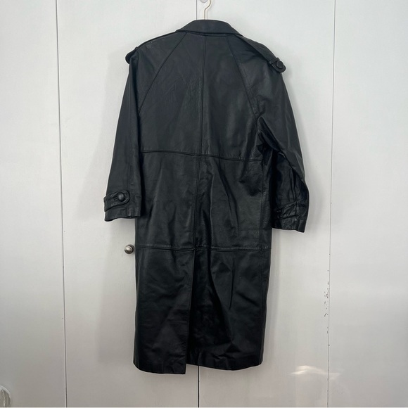 Charles Klein Long 100% Leather Black Vintage Trench Coat Size S - Picture 2 of 6